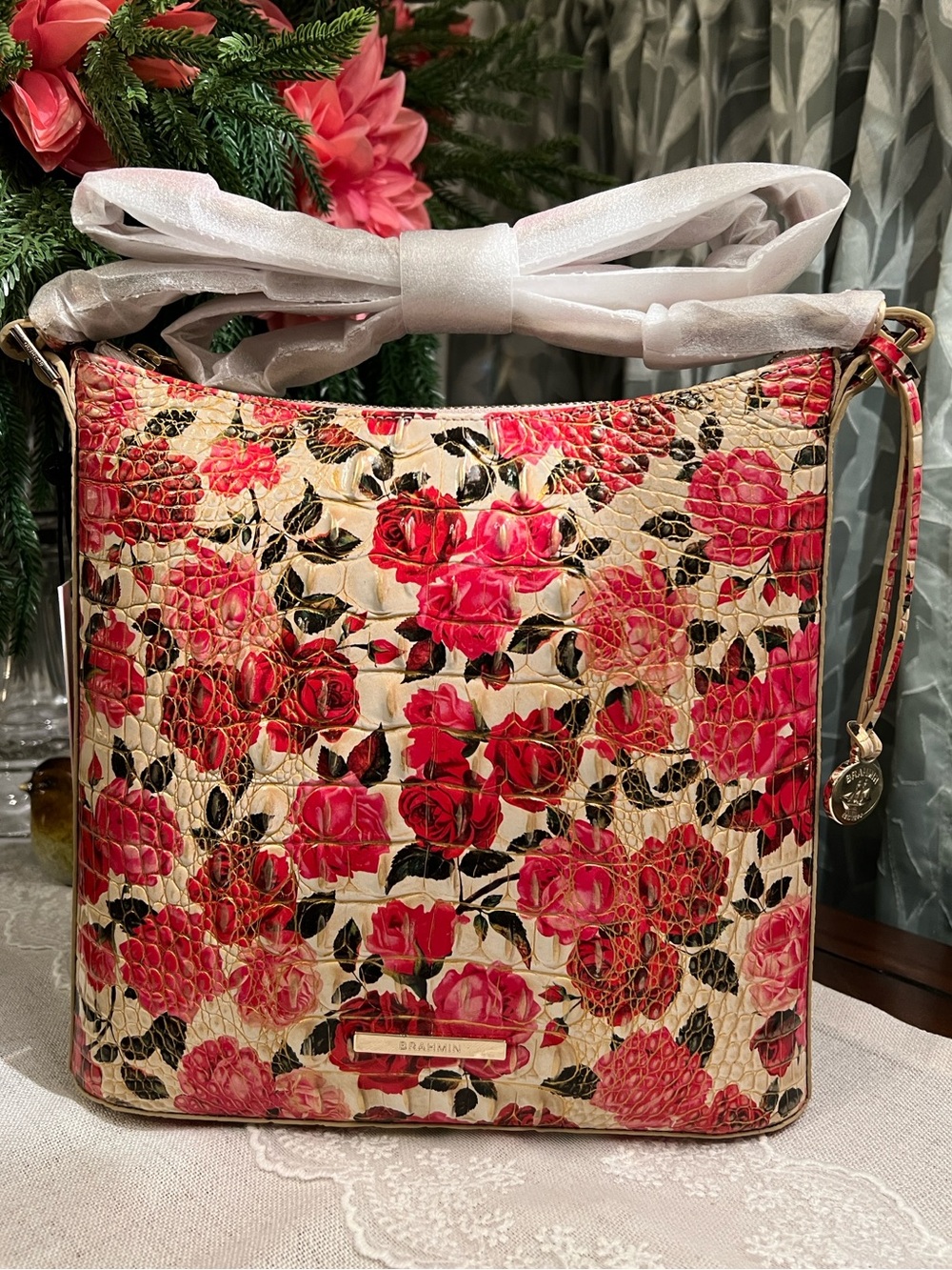 NWT Brahmin Leather KATHERINE Crossbody Bag, Romantic Roses Ombre (1)